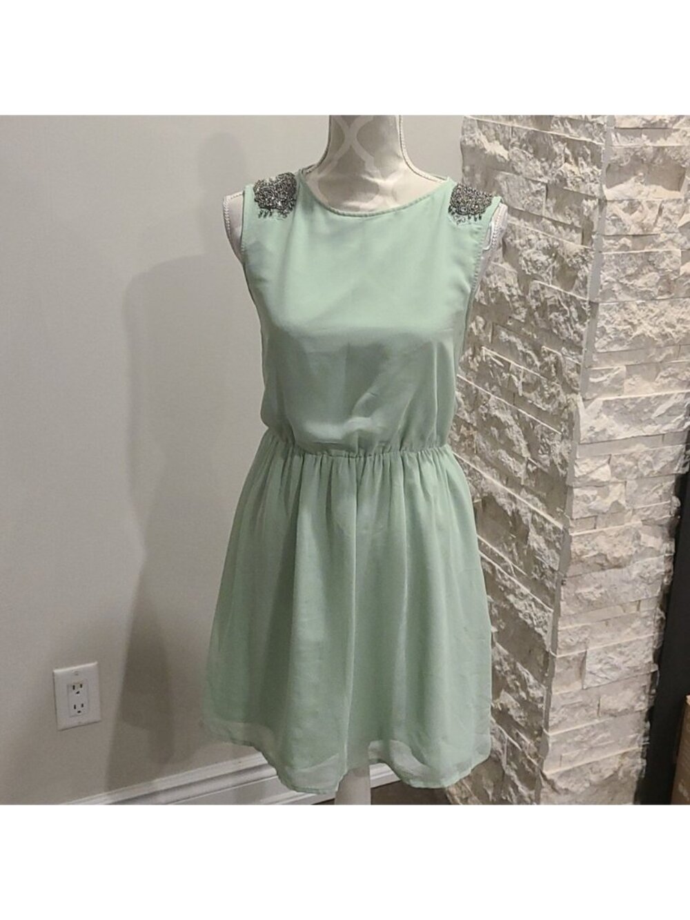 Zara Mint Green sleeveless dress with beaded shoulders